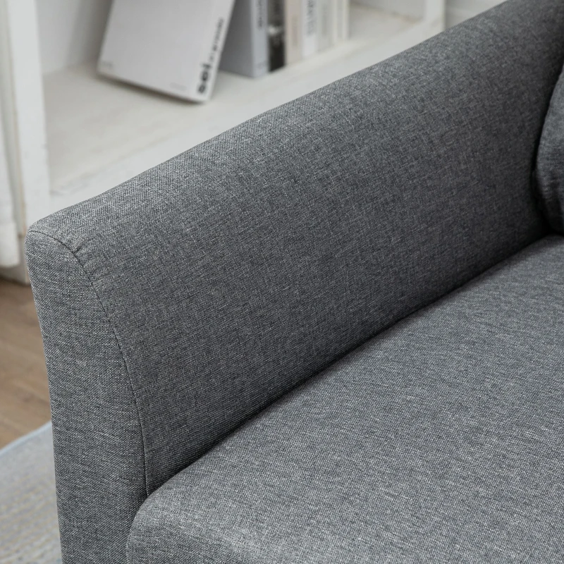 HOMCOM Divano 3 Posti Economico per Casa e Ufficio con 4 Gambe in Metallo, Divano con Braccioli Imbottiti, Tessuto Effetto Lino, Grigio