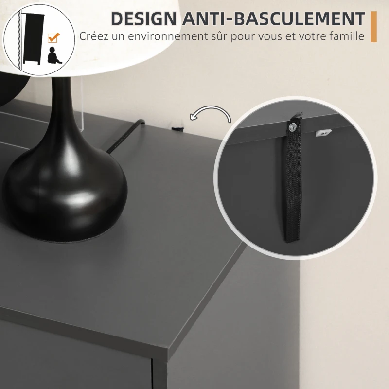 HOMCOM Buffet bas meuble de rangement sur pieds style scandinave 2 portes 3 tiroirs 120 x 40 x 80 cm gris anthracite