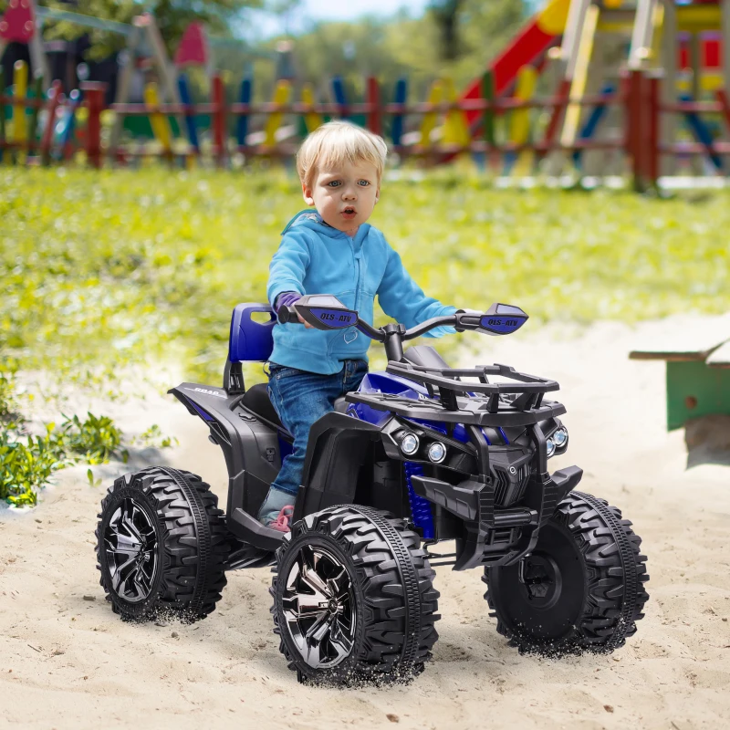 HOMCOM Quad Elettrico per Bambini 3-5 Anni a 12V con Fari e Pedale, in PP e Metallo 100x65x73 cm, Blu