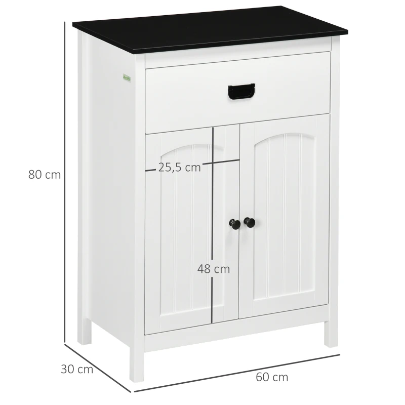 kleankin Armario Auxiliar de Baño Estilo Moderno con 1 Cajón 2 Puertas y Estante para Lavabo Ducha  60x30x80 cm Blanco