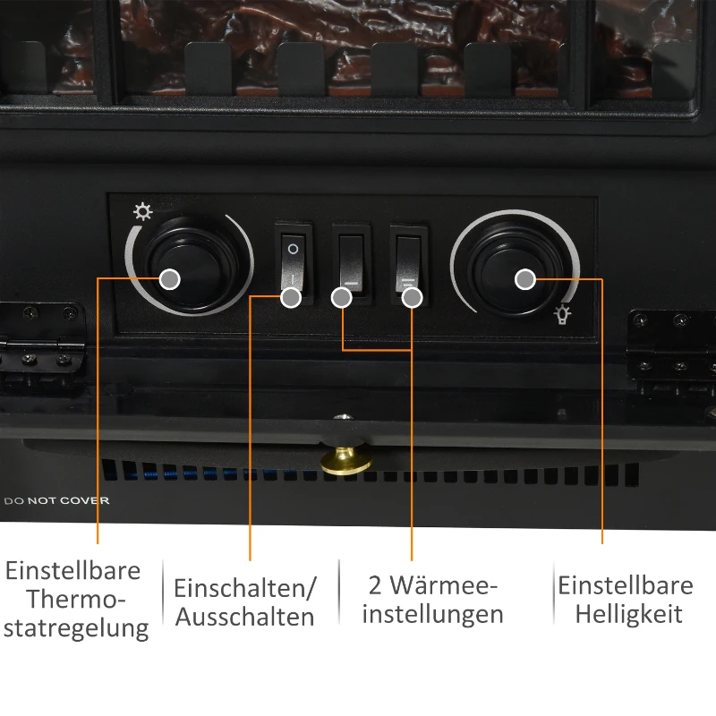 HOMCOM Elektrokamin mit Heizung, elektrischer Kamin mit LED Flammeneffekt, 1000/2000W Dekokamin, elektrisch Kaminfeuer mit Überhitzungs-Schutz Kaminofen, Schwarz