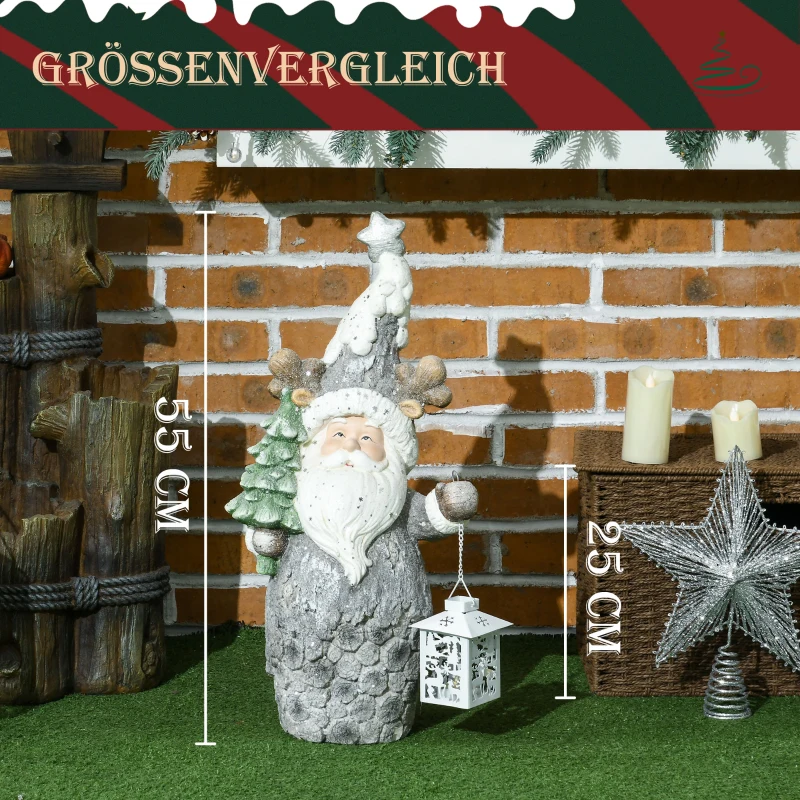 HOMCOM Weihnachtsdeko, Weihnachtsmann mit Tanne und Laterne, warme LED-Beleuchtung, Batteriebetrieb, In- und Outdoor, 55 cm