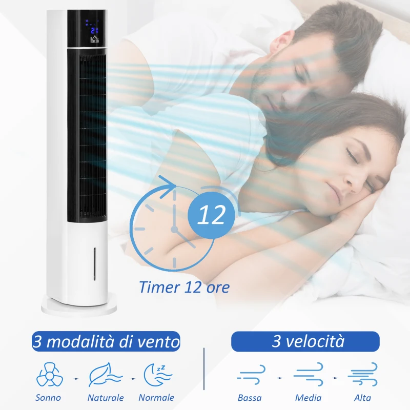 HOMCOM Ventilatore Raffrescatore Evaporativo 3 Modalità e 3 Velocità, Timer, Oscillazione e Telecomando, Bianco