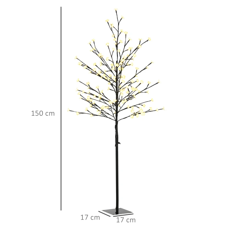 HOMCOM Luz de Árbol de Cerezo con 150 Luces LED Lámpara Decorativa de Flor de Cerezo para Interiores 17x17x150 cm Negro