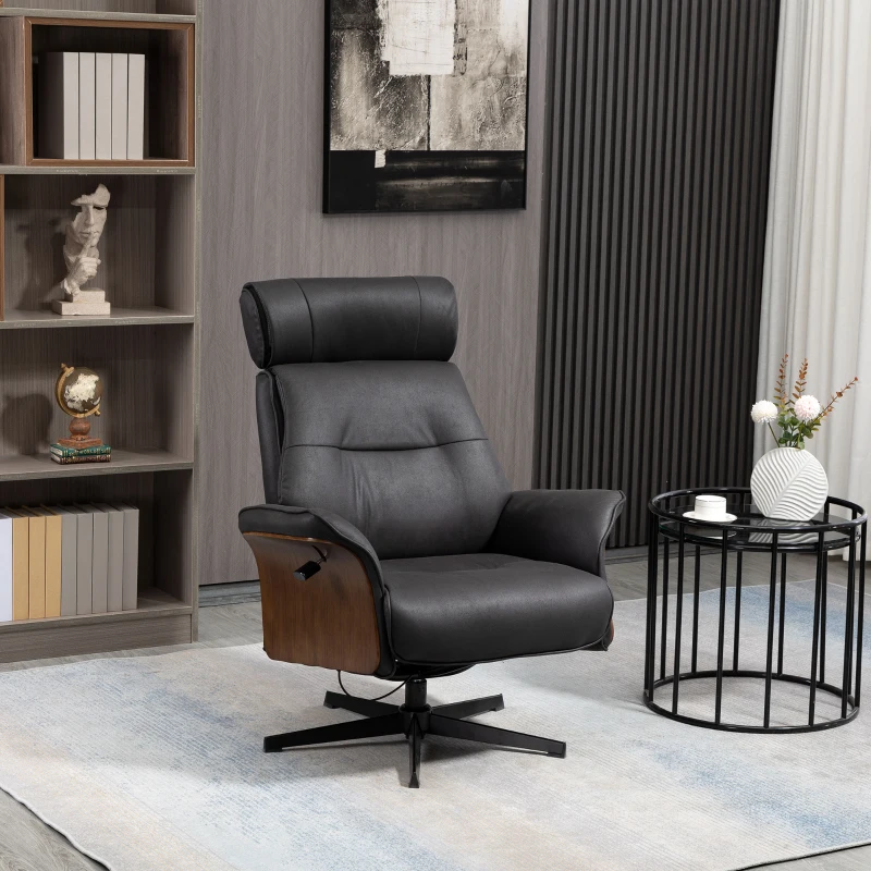 HOMCOM Poltrona Reclinabile con Poggiatesta Regolabile e Seduta Imbottita, in Acciaio e Legno, 84x83x103 cm