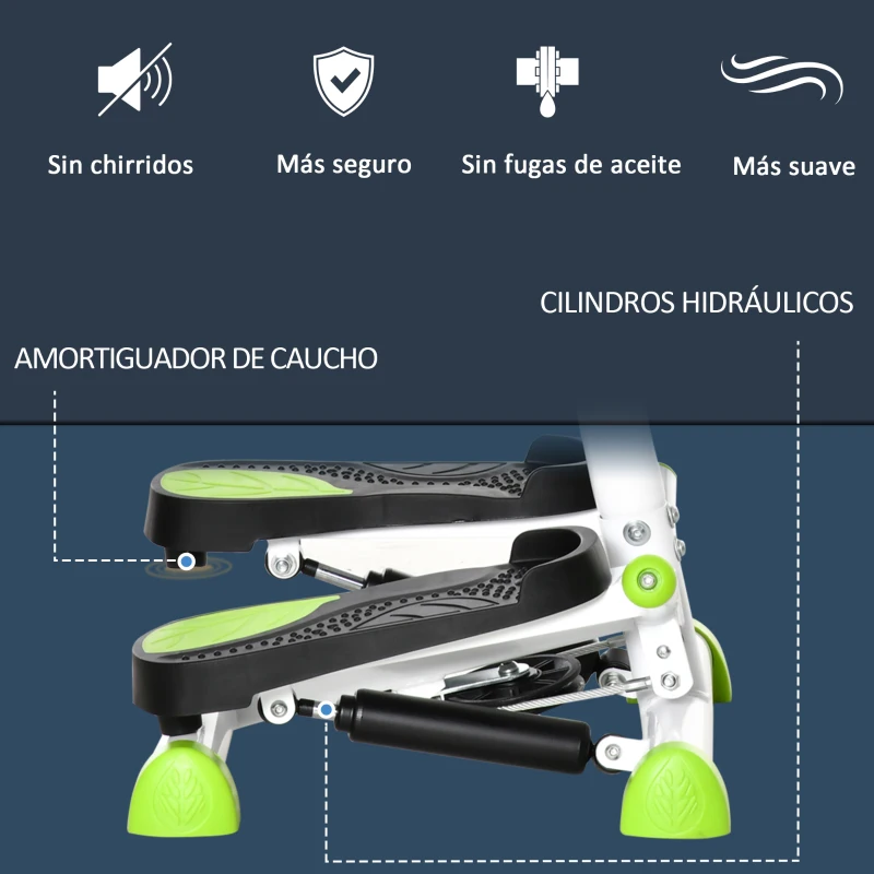 HOMCOM Máquina de Steps Mini Stepper para Fitness en Casa con Pantalla LCD y Pedales Antideslizantes 55x44x108cm Blanco y Verde