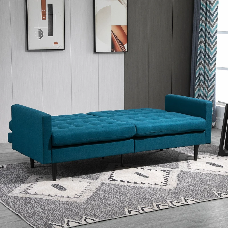 HOMCOM Canapé Convertible 3 Places Design Contemporain Dossier inclinable indépendamment 3 Positions Lin Bleu Canard