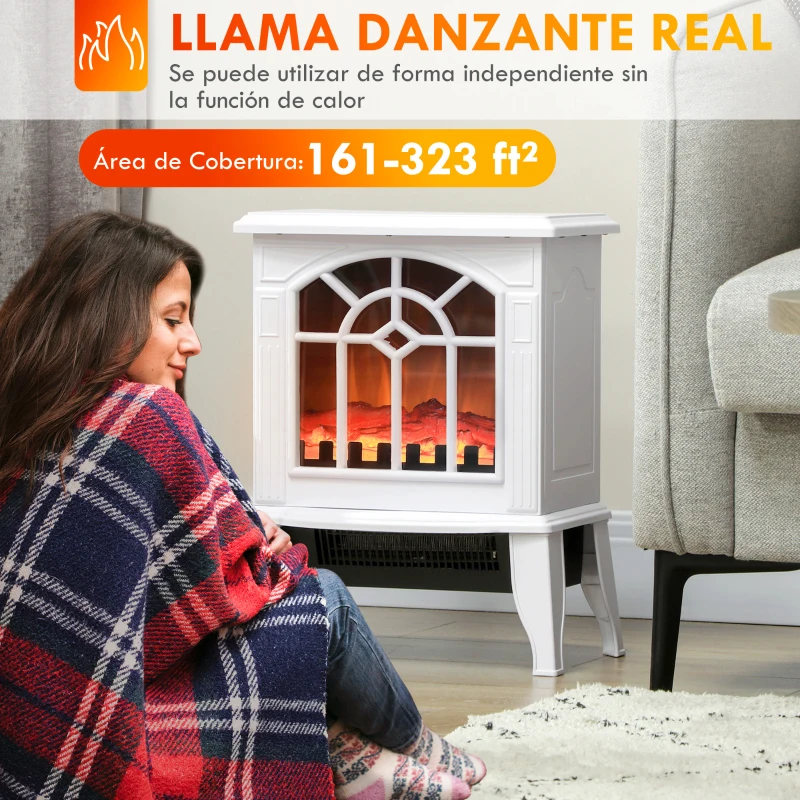 HOMCOM Chimenea Decorativa 1000 W/2000 W con Temperatura Ajustable LED Llamas para 15-20 ㎡ 36,5x24x46 cm Blanco