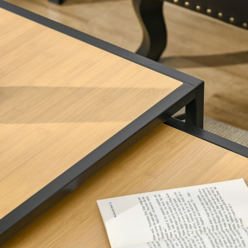 HOMCOM Ensemble de 3 Tables Basses gigognes encastrables Style Industriel métal Noir Aspect Bois Clair