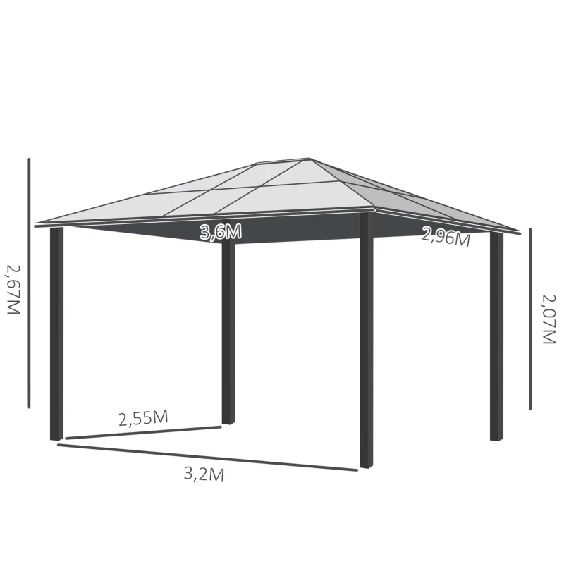 Outsunny Pavillon, Dach aus Polycarbonat, 4 Seitenwände und Fliegennetze, Stahlrahmen, khaki, 3 x 3,60 x 2,70 m