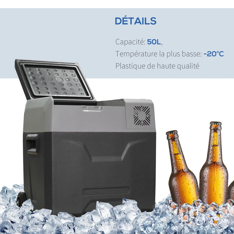 HOMCOM Glacière-congélateur portable Glacière à compression Glacière électrique froid -20°C 50 L 12 V et 230 V prise alume-cigare + adaptateur inclus gris noir
