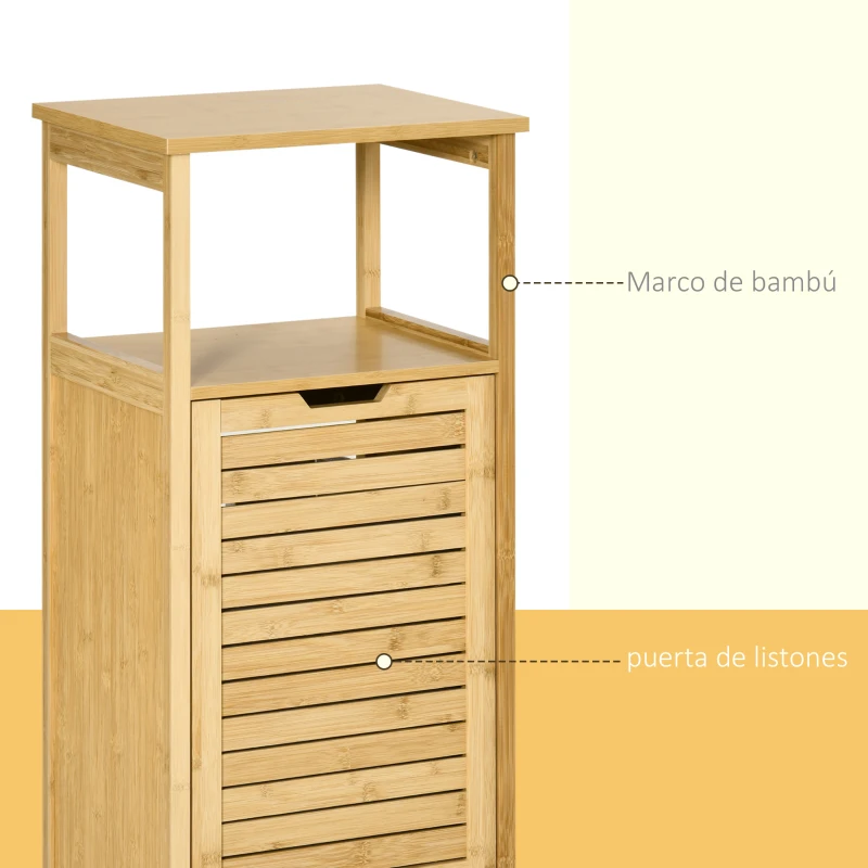 kleankin Mueble Auxiliar de Baño de Bambú Armario para Baño con 2 Estantes y 1 Cajón de Tela Extraíble Mueble de Almacenaje para Salón Cocina 40x30x86,5 cm Natural