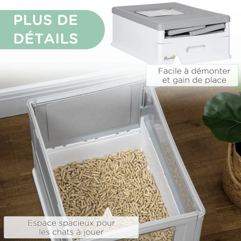 PawHut Maison de toilette pour chat pliable double porte battante et supérieure pelle fourni 47,5 x 35,5 x 36,7 cm gris