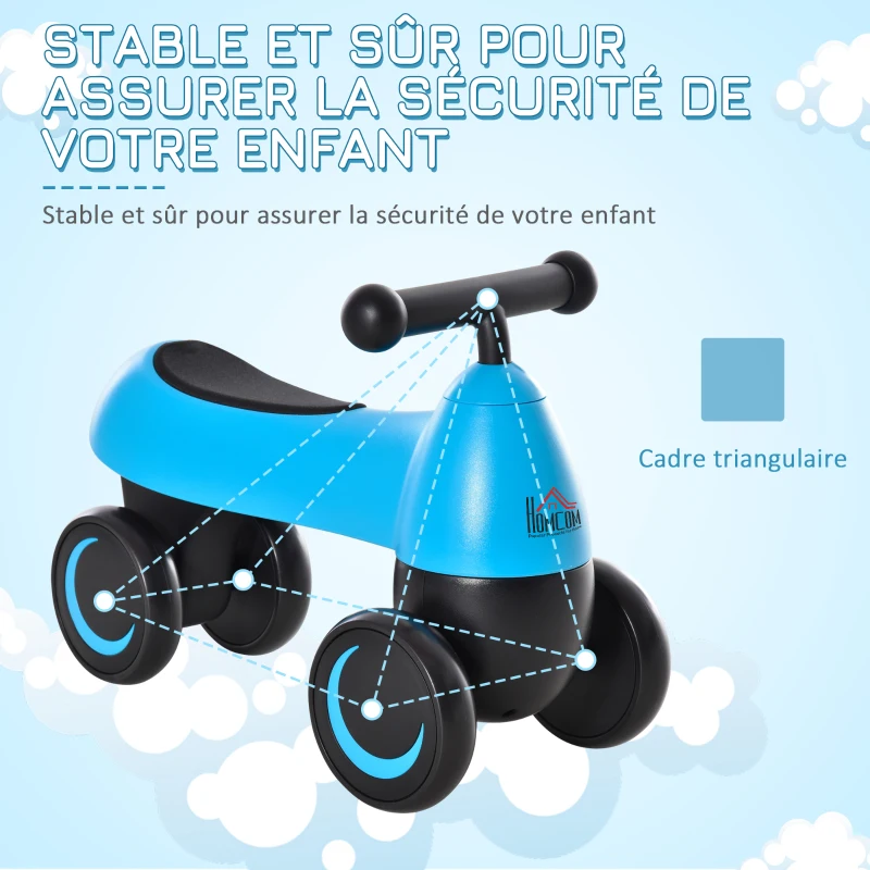 HOMCOM Draisienne vélo enfant porteur enfants voiture 4 roues EVA selle guidon ergonomique métal PP bleu noir