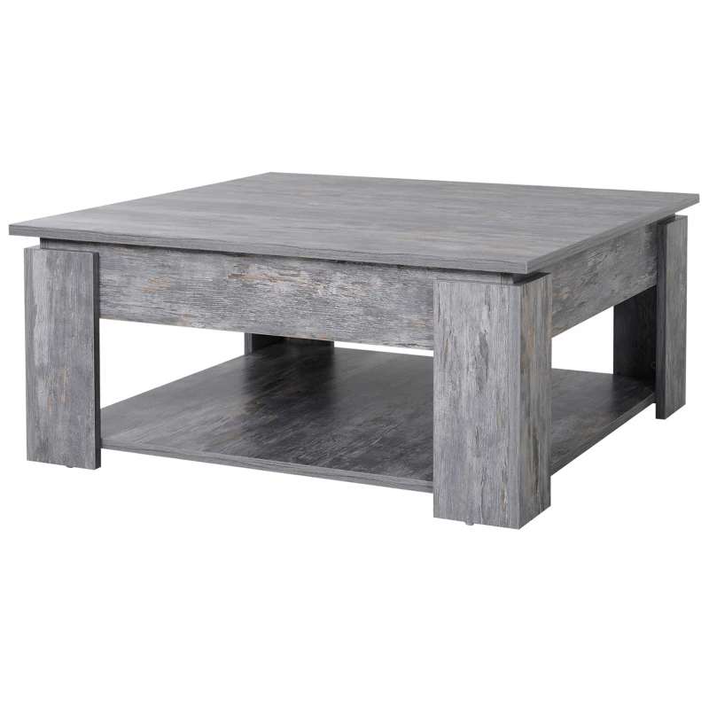 HOMCOM Tavolino da Caffè Moderno con Ampio Ripiano Portaoggetti in Legno, Tavolo da Salotto di Design con Portata max 60kg, 80x80x36 cm, Grigio