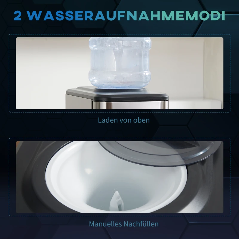 HOMCOM Kombi-Wasserspender, Eiswürfelfunktion, heißes und kaltes Wasser, Stahl, schwarz, 42,8 x 27,8 x 50 cm