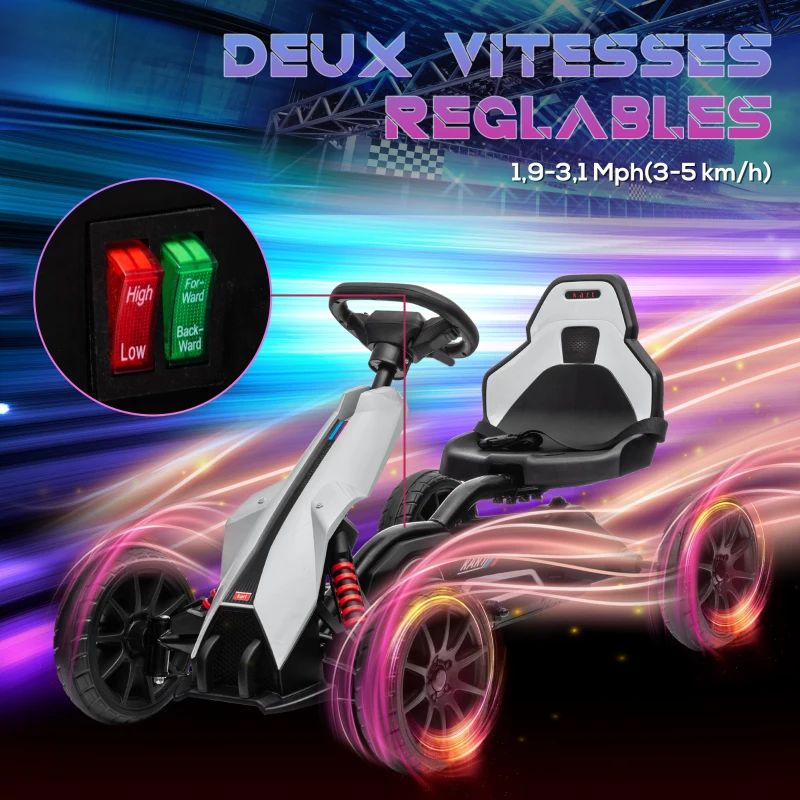 HOMCOM Kart électrique pour enfant 12V - Vitesse réglable 3-5km/h pour enfants de 3 à 8 ans - siège réglable - blanc(m-5)