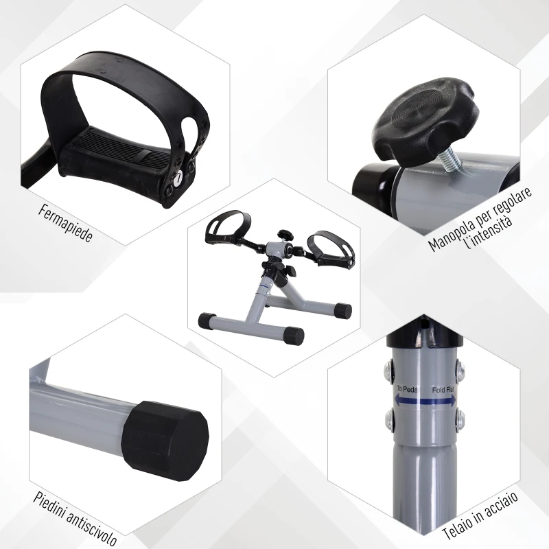 HOMCOM Mini Cyclette Pedaliera per Gambe e Braccia per Fitness a Casa, Resistenza Regolabile Pedali Antiscivolo