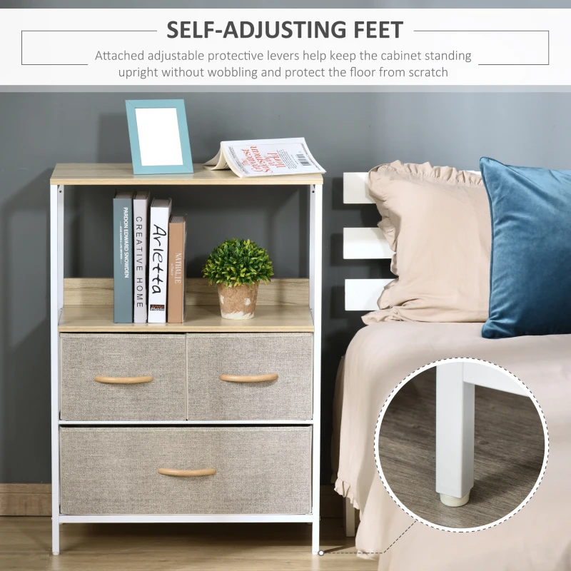 HOMCOM 3 Drawer Storage Chest Unit Home Cabinet w/ Shelves Home Living Room Bedroom Entryway Living Furniture, Light Grey