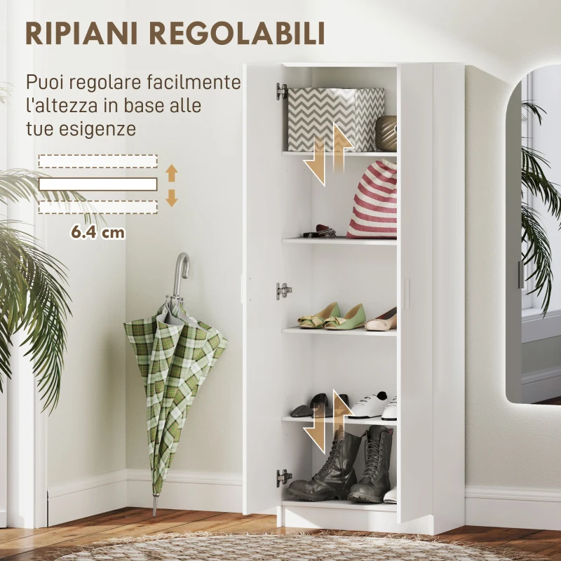 HOMCOM Mobile Multiuso Moderno con 5 Ripiani e Livelli Regolabili, in Legno, 60x31.5x165 cm, Bianco