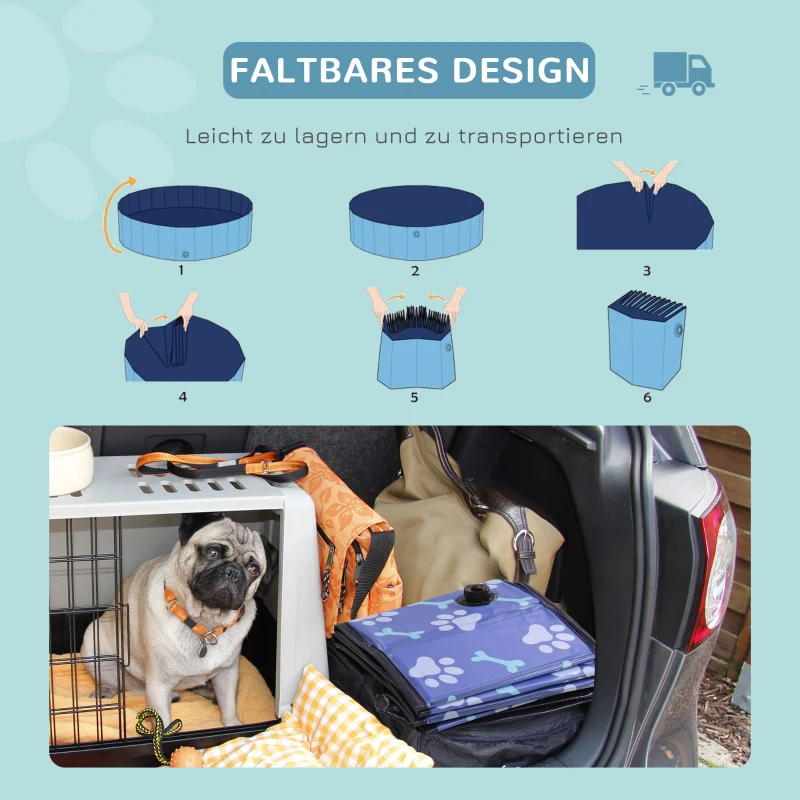 PawHut Hundepool Faltbar Planschbecken für Hunde bis 65 kg Ø120 x 30 cm Rutschfest Hundebadewanne Swimmingpool Schwimmbecken für Hunde und Katzen