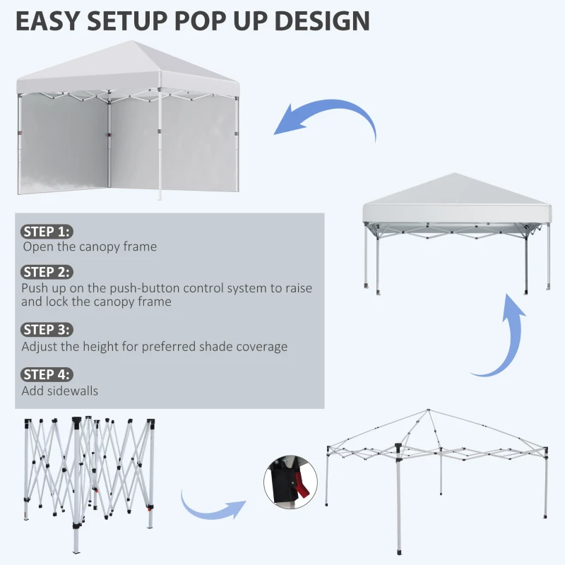 Outsunny 3 x 3 (M) Pop Up Gazebo, UPF 30+ with 2 Sidewalls, Leg Weight Bags and Wheeled Bag, Height Adjustable Party Tent Event Shelter for Garden, Patio, White