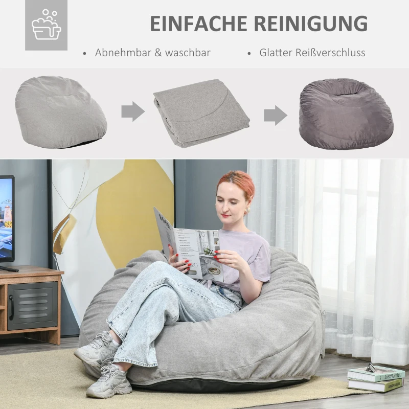 HOMCOM Sitzsack Sitzkissen gepolstert Polyester Schaumstoff Hellgrau