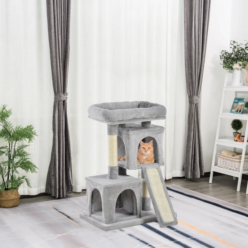 PawHut Cat Tree for Indoor Cats 81cm Cat Scratching Post Scratch Board Kitten Tower Climbing Frame Grey