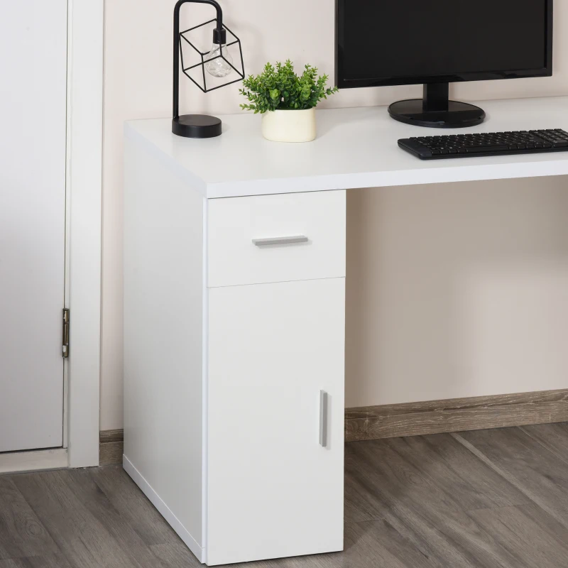 HOMCOM Bureau informatique bureau d'angle avec rangement table angulaire avec étagères, placard, tiroir blanc