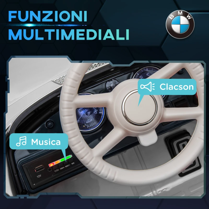 HOMCOM Macchina Elettrica per Bambini a 2 Porte con Licenza BMW 507, con Clacson e Telecomando, 115x55x47 cm, Bianca