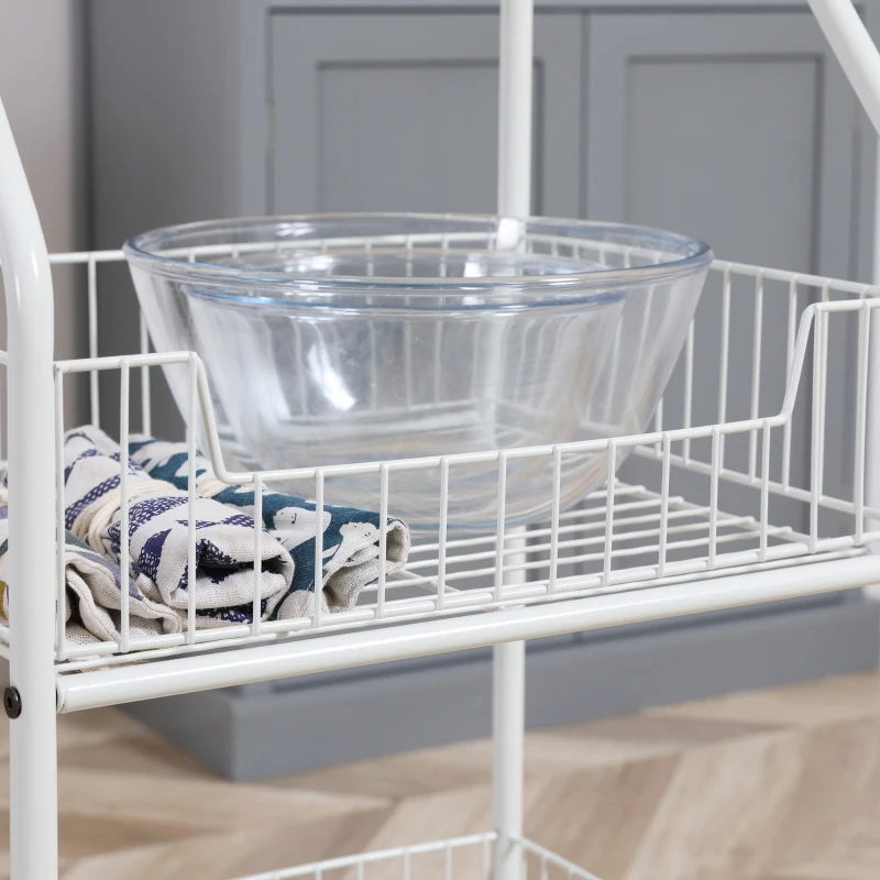 HOMCOM Estante de Cocina con Ruedas Carro de Almacenamiento de 4 Niveles para Cocina Baño Salón 42x34x114,5 cm Blanco