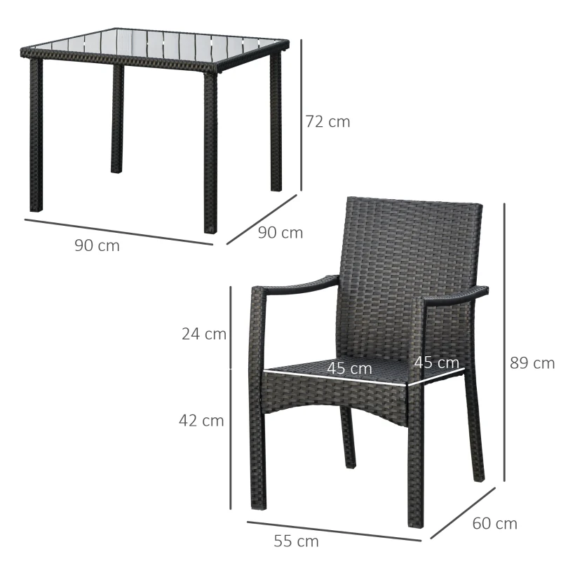 Outsunny Set 4 Sedie da Giardino e Tavolo con Ripiano in Vetro, Arredamento da Esterno in Rattan PE e Metallo, Nero