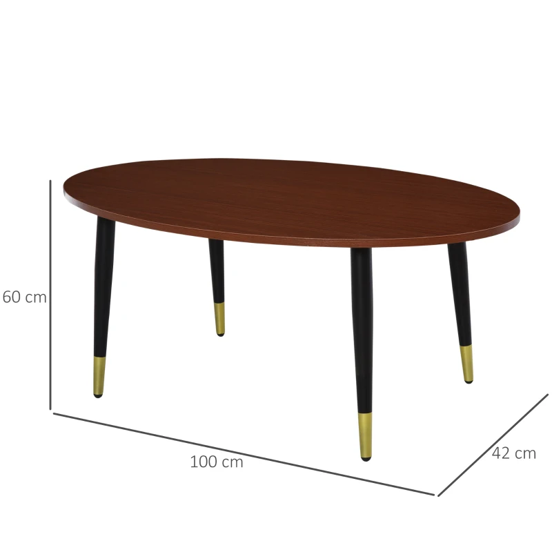 HOMCOM Table Basse Table d'appoint Ovale multifonctionnelle dim. 100 x 60 x 42 cm Aspect Teck foncé