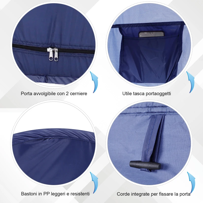 Outsunny Tenda da Doccia Pop Up Impermeabile in Poliestere e Plastica, 100x100x185 cm, Blu Navy