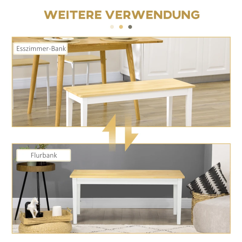 HOMCOM Sitzbank Holzbank 2er-Sitzbank, Massivholz, lackiert, Natur+ Weiß