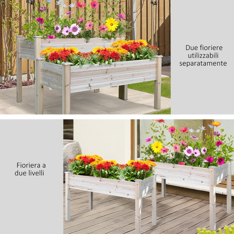 Outsunny Fioriera da Esterno a 2 Livelli in Legno di Abete con Foro di Drenaggio, 115x114x76 cm