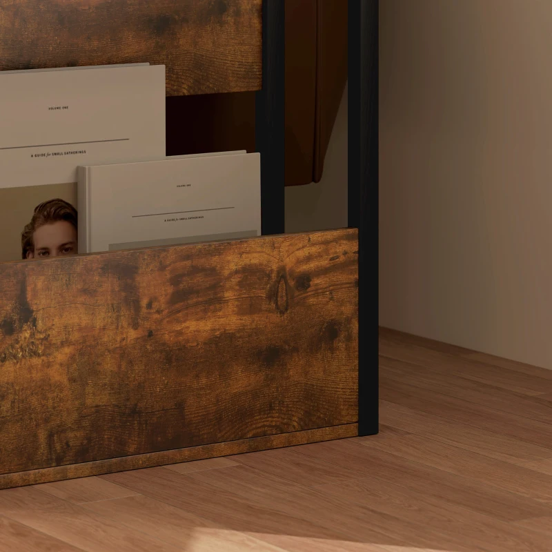 HOMCOM Tavolino da Soggiorno in Stile Industriale con 2 Ripiani, in Legno e Metallo, 46x18x58.5 cm, Marrone