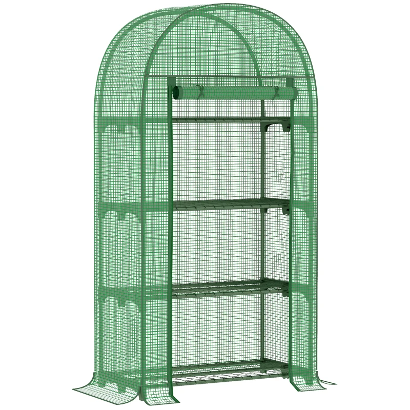 Outsunny Serra da Giardino con Ripiani in Metallo, Copertura in PE e Porta Avvolgibile 80x49x160cm, Verde