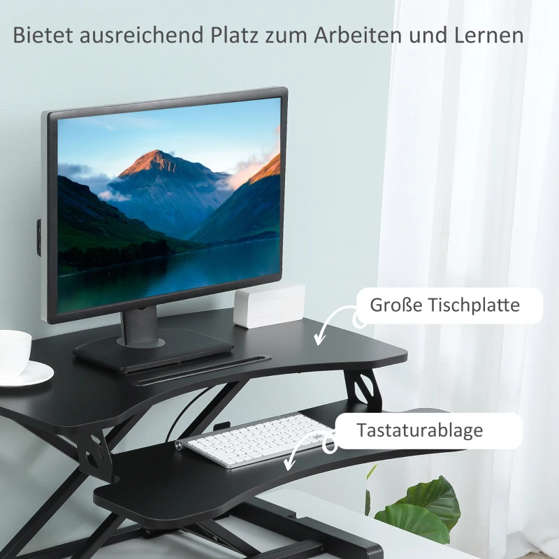 Vinsetto Steh-Sitz Schreibtisch Computertisch Stehpult Standtisch Schreibtisch höhenverstellbar Erhöhung Tischaufsatz ergonomisch Design MDF Metall Schwarz 85 x 71 x 11-50,5 cm
