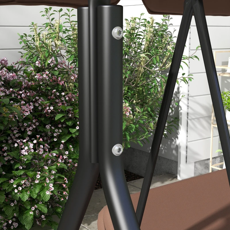 Outsunny Balancín de Jardín Exterior Columpio de 3 Plazas con Toldo Ajustable y Marco de Acero para Terraza 172x110x153 cm Marrón