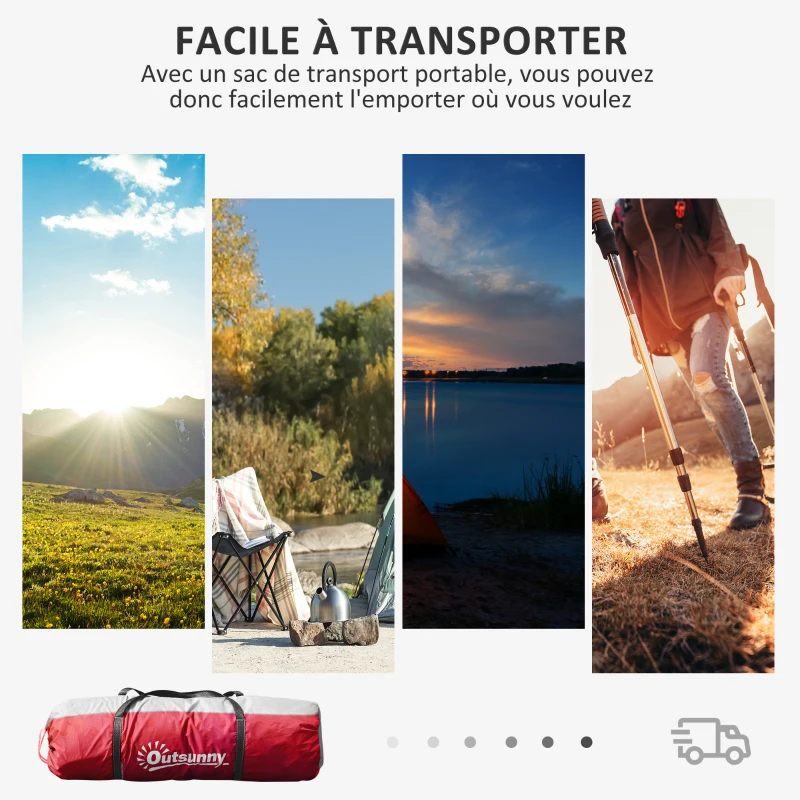 Outsunny Tente de camping familiale 4-6 personnes tente dôme étanche légère, ventilée 2 cabines fenêtre grande porte gris rouge