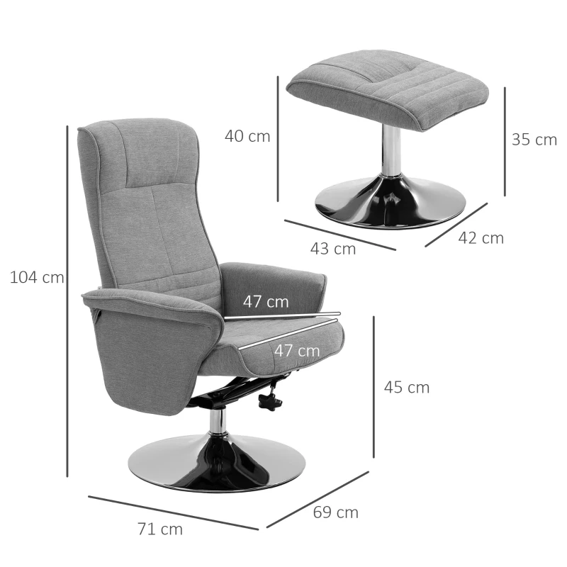 HOMCOM Relaxsessel mit Hocker, drehbar, neigbare Rückenlehne, bis 150 kg, 69 x 71 x 104 cm, Grau(m-3)