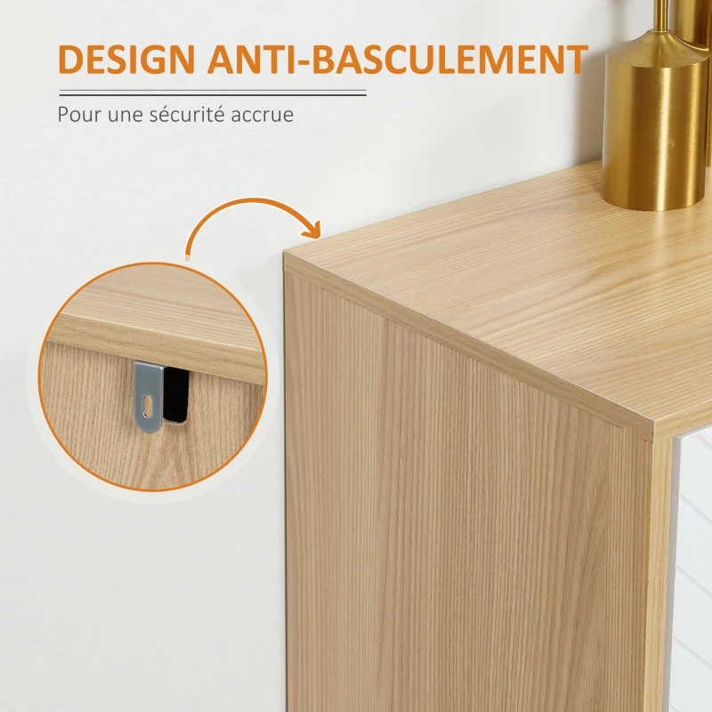 HOMCOM Buffet bas meuble de rangement 2 placards 4 portes motif chevrons étagères réglables 120 x 35 x 77,4 cm blanc
