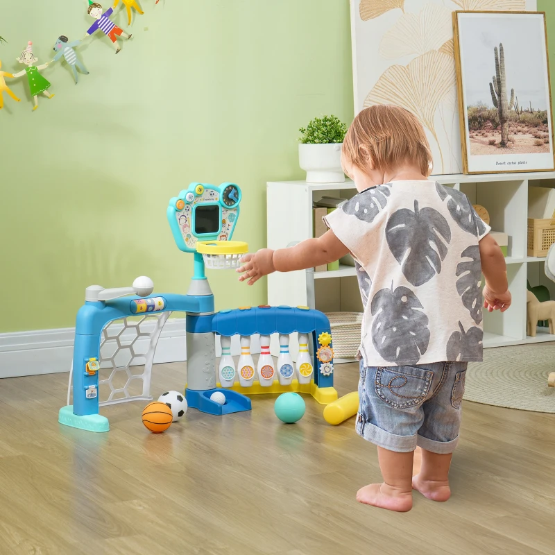 AIYAPLAY Gioco per Bambini 5 in 1 per Calcio, Basket, Golf, Baseball e Bowling, in PP e ABS, 88.6x38.7x60.4-68 cm