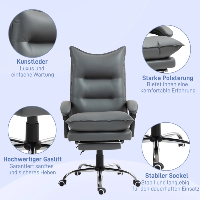 Vinsetto Ergonomischer Bürostuhl, verstellbare Sitzhöhe, neigbare Rückenlehne, Kunstleder, Dunkelgrau(m-7)