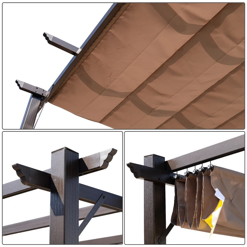 Outsunny Pergola Rétractable en polyester Marron Clair 4 x 3 x 2,65 m