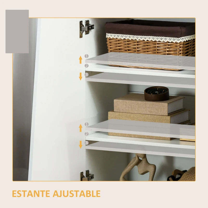 HOMCOM Aparador de Salón Armario Auxiliar con 2 Puertas de Alto Brillo y Estantes Ajustables para Dormitorio 70x40x88 cm Blanco