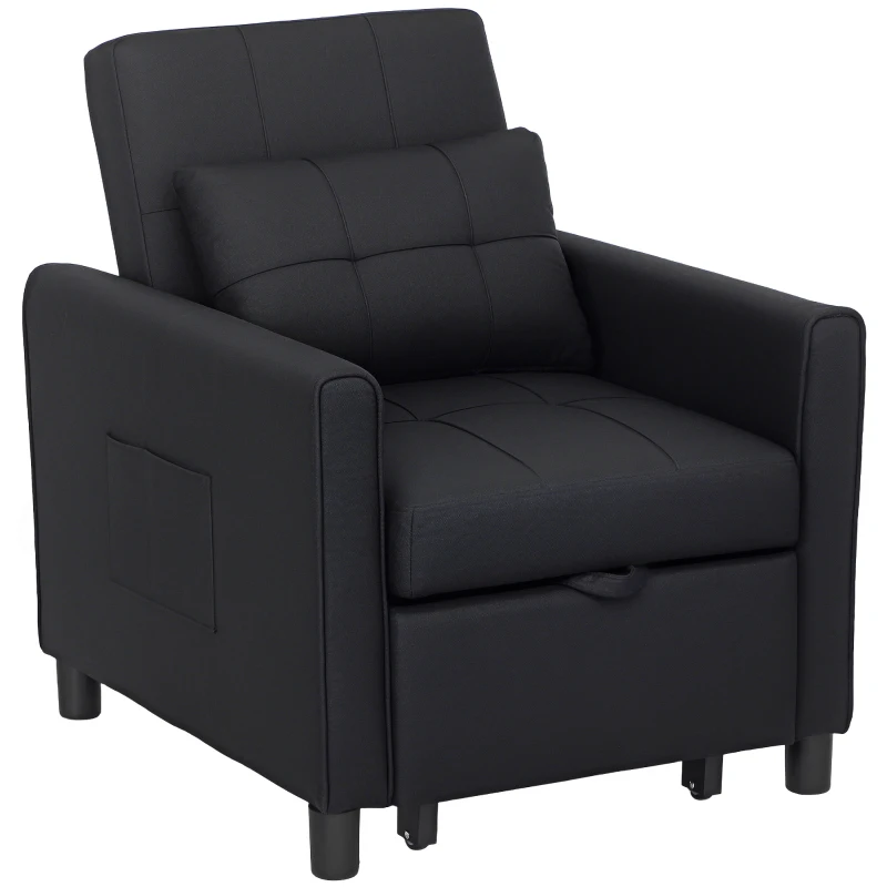 HOMCOM Linen-Look Single Chair Bed - Black