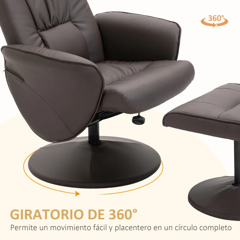 HOMCOM Sillón de Relax con Reposapiés Respaldo Reclinable hasta 145° para Salón Dormitorio Oficina 76x81x101 cm Marrón