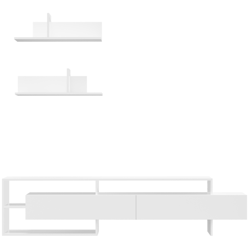 HOMCOM Mueble de Salón para TV con Mesa para Televisor 180x33,5x42 cm y 2 Estantes de Pared 65x20x20 cm Blanco